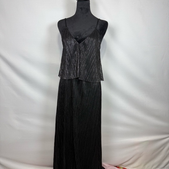 Embrace Los Angeles Maxi Slip Dress Sz Small Black Metallic Stripe Gown - Picture 3 of 15